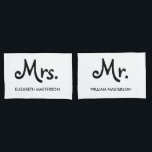 Personalised Mr Mrs Pillowcase<br><div class="desc">Customise the names,  message and background colour to create a fun,  unique and customisable gift for any couple. Designed by Thisisnotme©</div>