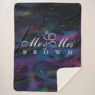 Personalised Mr & Mrs smokey purples water colour Sherpa Blanket