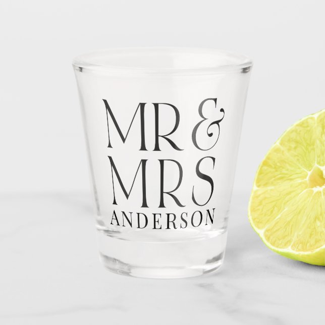 Personalised Mr & Mrs Surname & Date Shot Glass (Front)