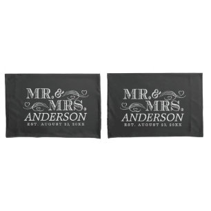 Personalised Mr & Mrs Vintage Typography Wedding Pillowcase