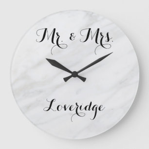 Personalised Mr. & Mrs. White Grey Grey Marble Large Clock