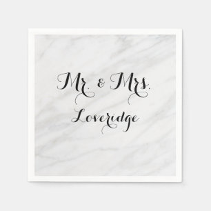 Personalised Mr. & Mrs. White Grey Grey Marble Napkin
