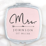 Personalised Mrs Bride Elegant Wedding Compact Mirror<br><div class="desc">Celebrate the bride with our Personalised Mrs. Bride Elegant Wedding Compact Mirror, featuring a sleek modern design in black and pink. This minimalist and fancy compact mirror is the perfect gift for the newlywed bride, offering a stylish touch that’s both practical and personal for the special woman in your life!...</div>