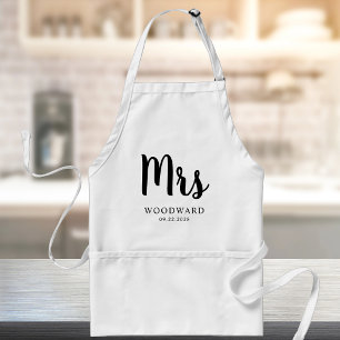 Personalised Mrs Calligraphy Bride Black White Standard Apron