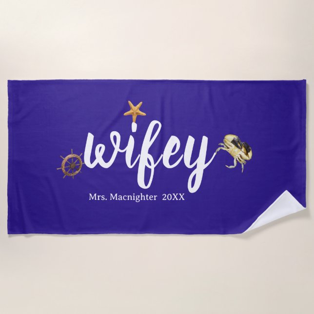 Personalised Mrs. Purple with Ocean Creatures Beach Towel (Front)