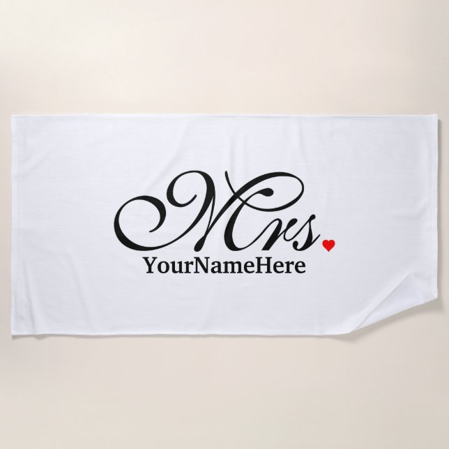 Personalised Mrs. Wife Bride His Hers Newly Weds Beach Towel (Front)