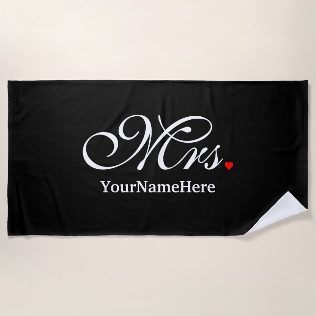Personalised Mrs. Wife Bride His Hers Newly Weds Beach Towel (Front)