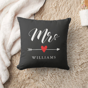 Personalised Mrs. with Heart and Arrow Cushion