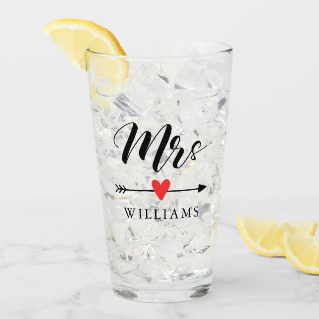 Personalised Mrs. with Heart and Arrow Glass (Front Ice)