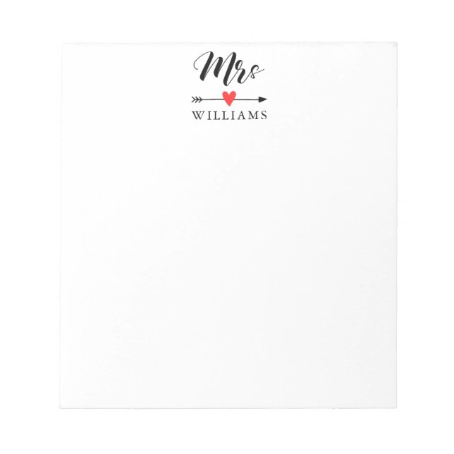 Personalised Mrs. with Heart and Arrow Notepad (Front)