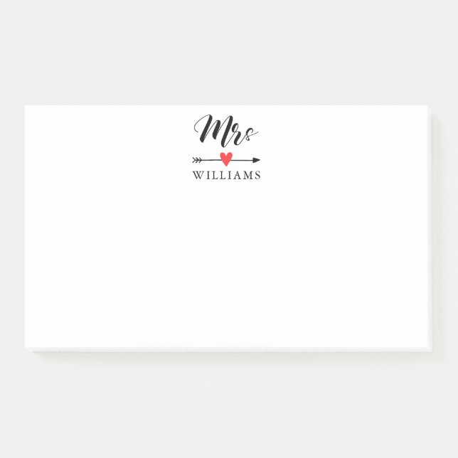 Personalised Mrs. with Heart and Arrow Post-it Notes (Front)