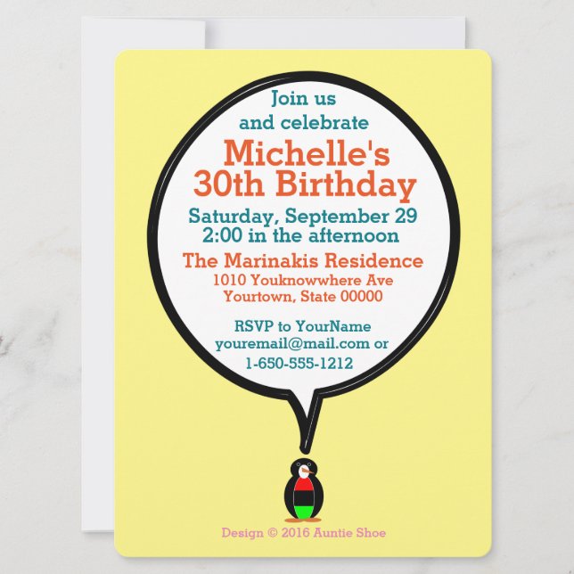 Personalised Ms Penguin African Diaspora Talking Invitation (Front)