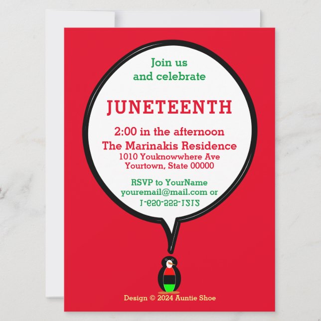 Personalised Ms Penguin African Diaspora Talking Invitation (Front)