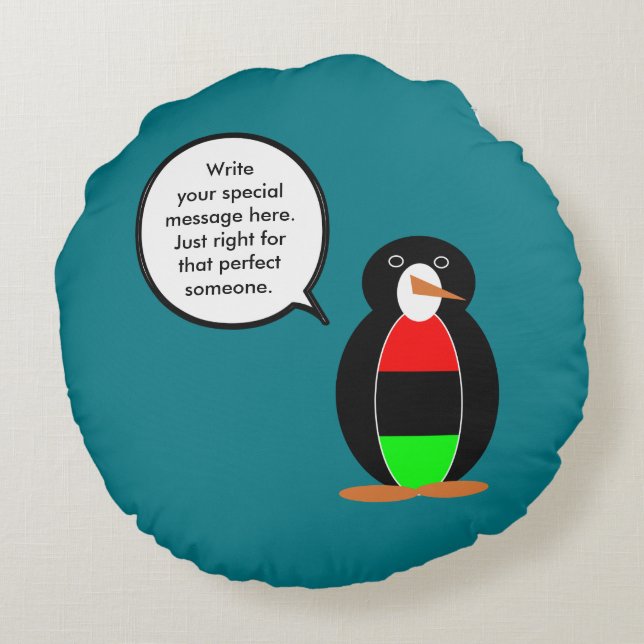 Personalised Ms Penguin African Diaspora Talking Round Cushion (Back)
