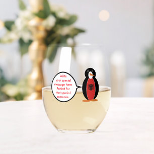 Personalised Ms. Penguin Albania Stemless Wine Glass