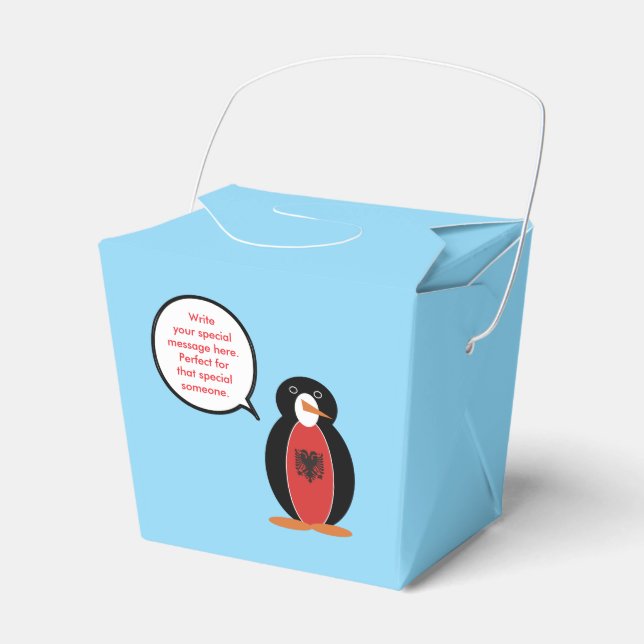 Personalised Ms. Penguin Albania Take-Out Favour Box (Front Side)