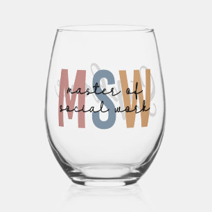 Personalised MSW Master of Social Work Stemless Wine Glass