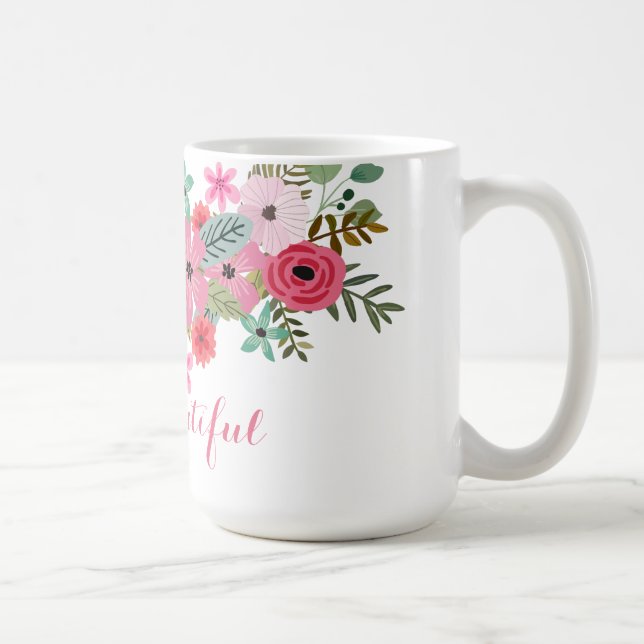 Personalised mug floral modern Hello Beautiful (Right)