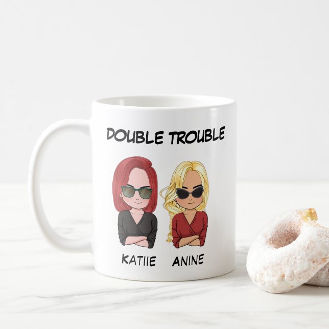 Personalised Mug for best friend - Double Trouble (With Donut)