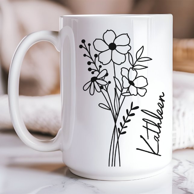 Personalised Mug for Her, Wildflowers Mug for Mum (wildflowers mug, floral custom mug, birthday mug for her, bridesmaid gift mug, bridal shower gift)