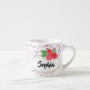Personalised mug, rose flowers cup, custom name es espresso cup