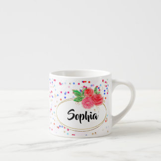 Personalised mug, rose flowers cup, custom name es espresso cup