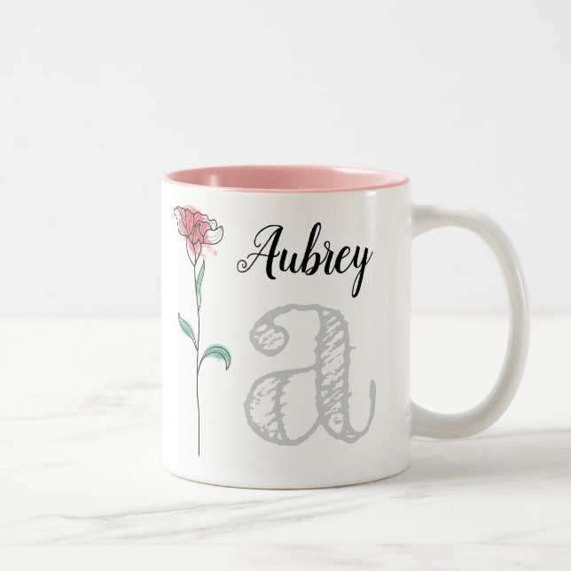 Personalised mug with name, initial, rose (Right)
