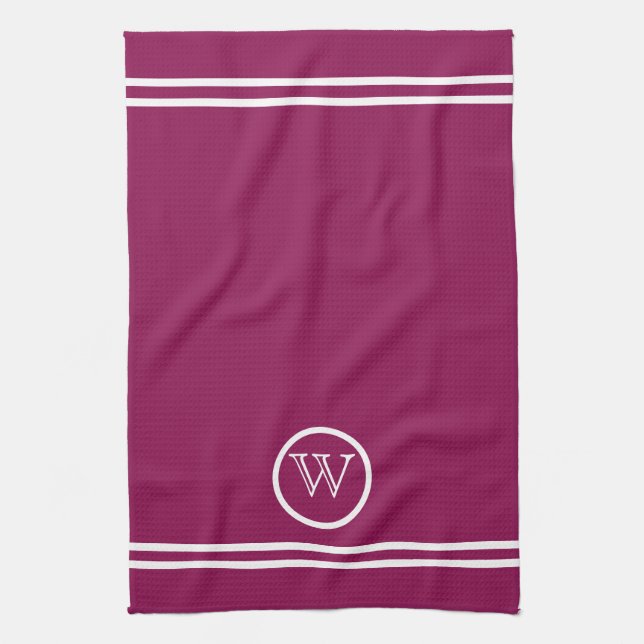Personalised Mulberry Colour w/ White Lines Tea Towel (Vertical)