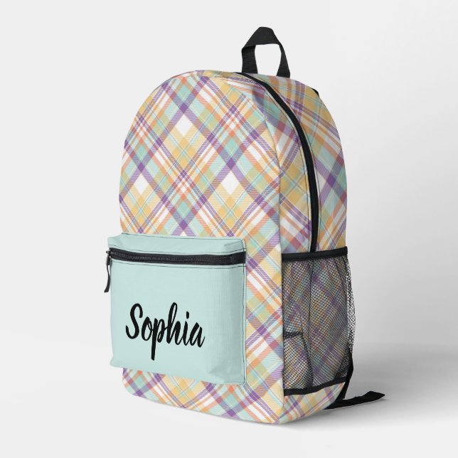 Personalised Multi-Coloured Plaid  Printed Backpack (Back Corner Right)