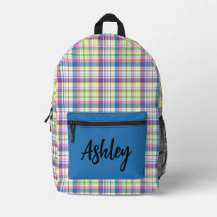 Personalised Multi-Coloured Plaid Printed Backpack