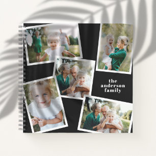 Personalised multi photo black elegant modern notebook