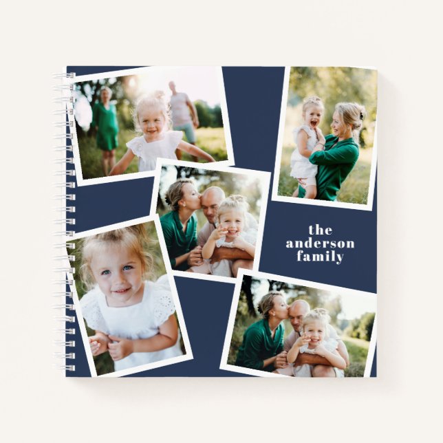 Personalised multi photo blue elegant modern notebook (Front)