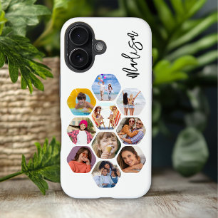 Personalised Multi Photo Hexagon Collage Name iPhone 16 Case