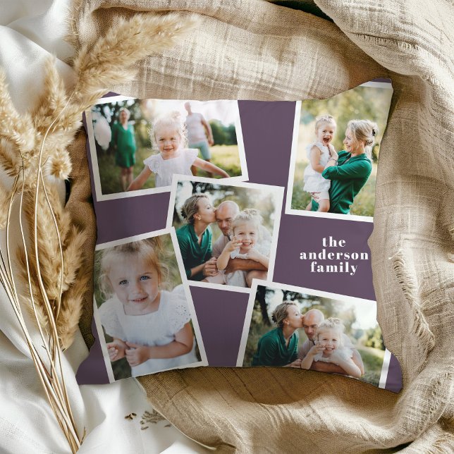 Personalised multi photo purple elegant modern cushion (Creator Uploaded)