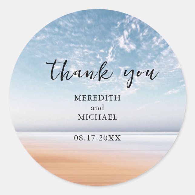 Personalised Multicolor Beach Scene Dated  Classic Round Sticker (Front)