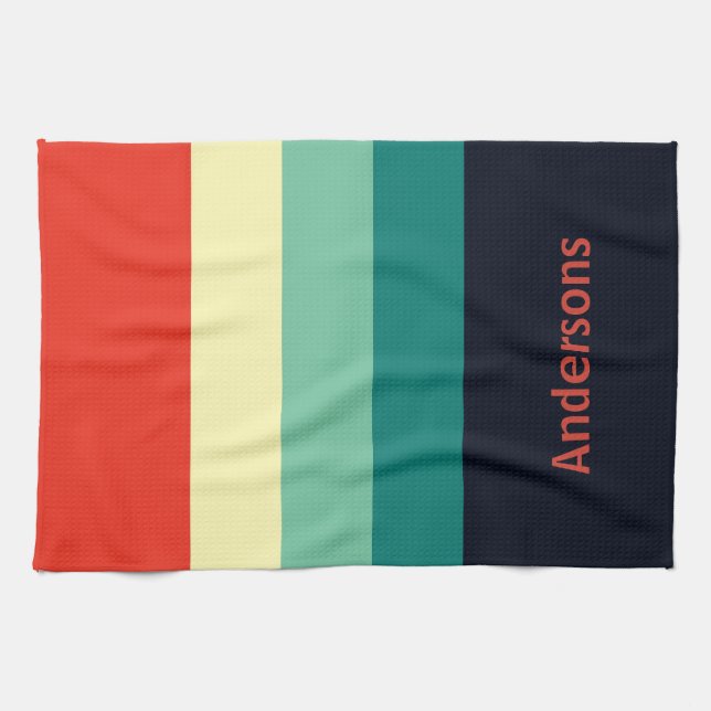 Personalised Multicolor Blue Aqua Green Yellow Red Tea Towel (Horizontal)