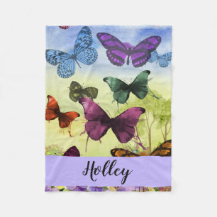 Personalised Multicolor Butterfly Watercolor Fleece Blanket