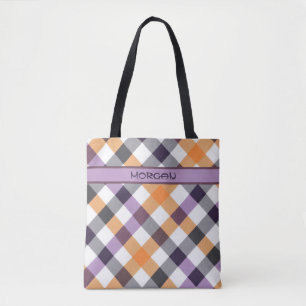 Personalised Multicolor Chequered Pattern Tote Bag