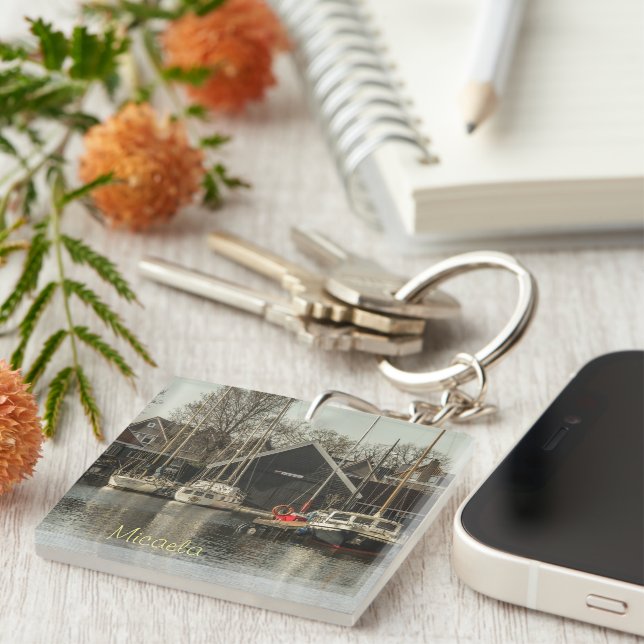 Personalised Multicolor Sailboats Key Ring (Front Right)