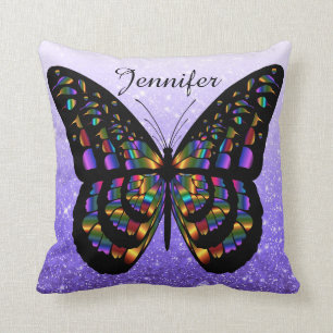 Personalised Multicolored Butterfly On Blue Cushion