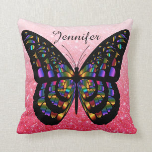 Personalised Multicolored  Butterfly On Pink Cushion