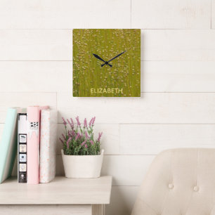 Personalised Multicolored Green Florals Square Wall Clock