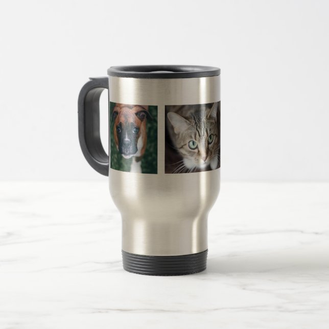 Personalised Multiple Pet Photo Travel Mug (Front Left)