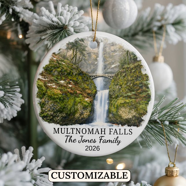Personalised Multnomah Falls Ornament, Oregon Ceramic Tree Decoration (Creator Uploaded)