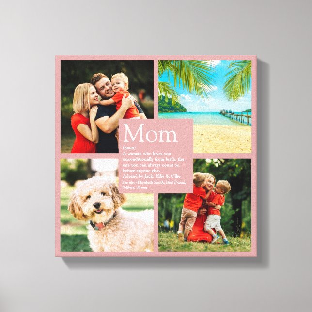 Personalised Mum Definition 4 Photo Blush Pink Canvas Print (Front)