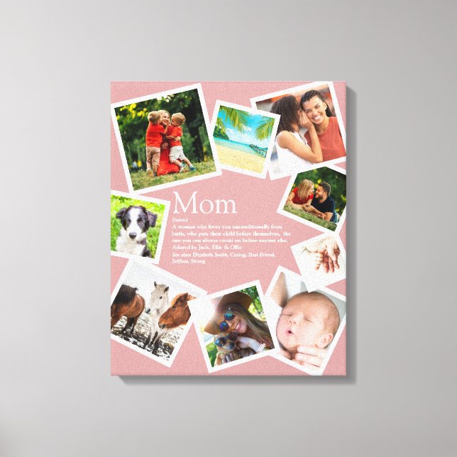 Personalised Mum Definition 9 Photo Blush Pink Canvas Print (Front)