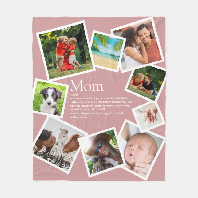 Personalised Mum Definition 9 Photo Blush Pink Fleece Blanket (Front)