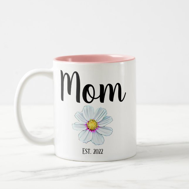 Personalised Mum Est. Flower Two-Tone Coffee Mug (Left)