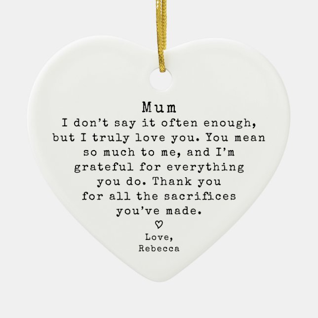 Personalised Mum Gift Vintage Minimal Christmas Ceramic Tree Decoration (Front)