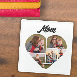 Personalised Mum Heart Shape 6 Photo Collage Glass Coaster